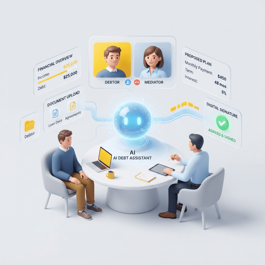 AI assistant mediating a conversation between a debtor and a certified mediator